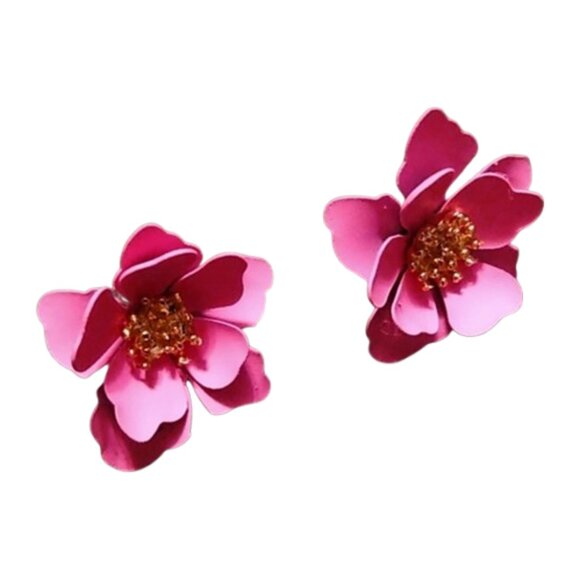 Pink Flower Blossom Earrings 3D Blooms Layered Petals Floral Pretty Flowers Post - Picture 1 of 6